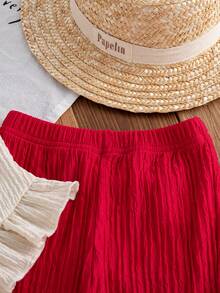 2pcs Baby Girls Summer New Cute Cartoon Strawberry Solid Chiffon Patchwork Ruffle Top + Solid Chiffon Casual Flare Pants Set - Multicolor - View 6