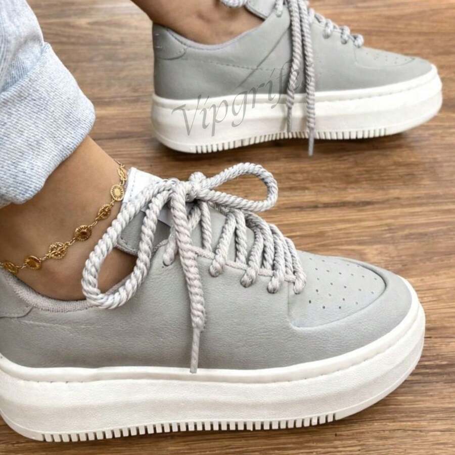 Tênis Feminino casual Plataforma Sneakers classico e moderno lançamento Carnaval - Cinza - Visão 1