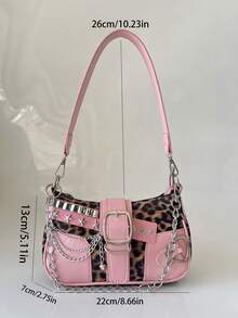 Fashionable Versatile Crescent Moon Bag, Y2K Millennium Chain Strap Shoulder Bag, One Shoulder Underarm Bag, Pearl Strap, Handheld One Shoulder Crossbody Bag, Chain Small Bag, Multiple Interchangeable Straps - 粉色 - 查看 5