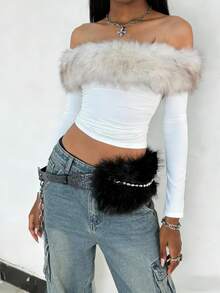 毛绒腰带，Y2K亚文化复古百搭人造毛皮束腰带，性感腰部配饰，秋冬款 - 彩色 - 查看 2