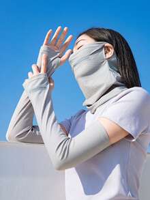 1set/2pcs Ice Silk Sunscreen Face Mask With Ice Sleeves For Men And Women, Summer Outdoor Cycling, Fishing, Face Mask, Veil And Neck Protection, Casual And Simple Style Ice Silk Set Combination, Men's Outdoor Hiking Sunshade Set, Women's Travel Sunshade Thin Face Mask And Arm Sleeve, Multi Color Ice Silk Face Mask And Sunshade Sleeve To Choose From - Multicolor - View 14