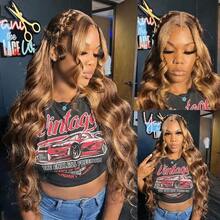 ZHUICHAO 180% Density 13x6 HD Transparent Lace Front Wigs Pre Plucked Hairline Wigs #P4/27 Highlight 24 Inch Glueless Ombre Honey Gold Body Wave Human Blended Hair Women's Fashion Wig Suitable For Daily Wear Or Gatherings - SP4/27 - View 5