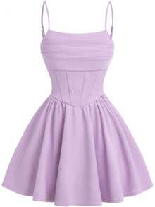 Girls' Spaghetti Strap Corset Dress - Pleated A-Line Fit & Flare Fancy Party Cami Dresso - Mauve Purple - View 1