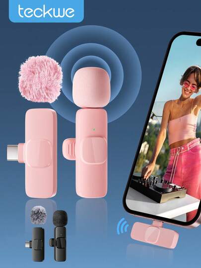 Teckwe Professional Wireless Lavalier Microphone For Smartphone, Plug-Play Wireless Microphone For Video/Audio Recording, Clip On Lapel Mic For Interview/Vlog/Teaching