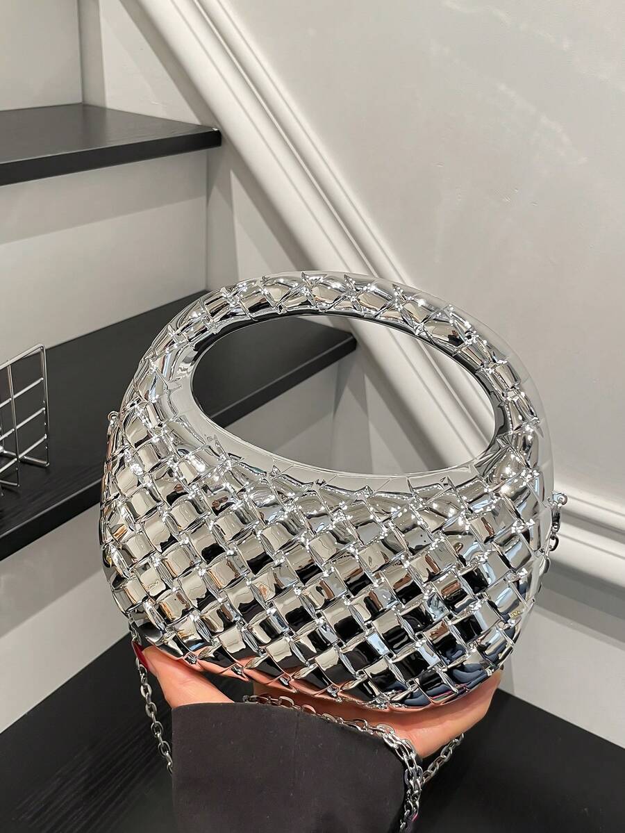 1 Stück modische, vielseitige, minimalistische Clutch Tasche, geeignet für Ausflüge, Spaziergänge, Partys, Veranstaltungen, Abendessen - Silber - Übersicht 1