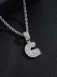 A-Z Bling Bling Letter Pendant Necklace, Cubic Zirconia 26 Alphabet Pendant Necklace With Twisted Chain, Unisex Fashion Hip Hop Jewelry Gift For Friends - Fashionable Rock Candy Letter Pendant Necklace - View 11