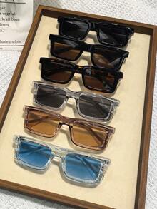 1 Pair Unisex Minimalist Square Design Metal Inlaid Fashion Glasses, Suitable For Cycling, Driving, Dating, Beach, And Daily Wear - Multicolor - View 3