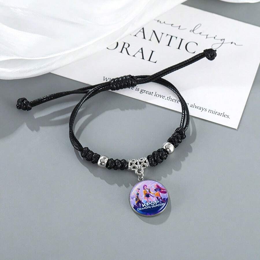 1pc New Witch Hunting Bracelet, Handmade Woven Fashion Bracelet With Time Gem, Black Wristband Accessory - Multicolor - View 1