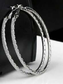 1 Pair Minimalist Matte Hoop Earrings, Suitable For Daily Wear - Silver - View 2