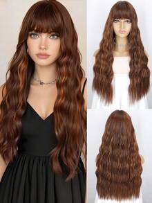 24 Inch Long Wavy Bangs Wig, Made Of High-Quality Synthetic Material, Suitable For Women's Daily Commute - Multicolor - View 11