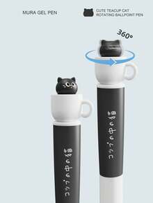 4支/套 猫咪造型中性圆珠笔，创意旋转笔筒，0.5mm，速干黑色墨水，趣味减压旋转笔芯，硅胶笔套，速干，0.5mm黑色圆珠笔，适用于办公、返校、节日礼物 - 多色 - 查看 3