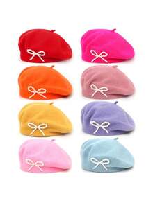 1pc Women's Wool Beret Hat With Bow Decor - Breathable Soft Casual Fashion Hat, Available In Multiple Colors - Bow-tie Beret - View 3