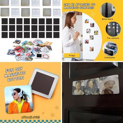 Set 2''x 2'' Square Fridge Magnet Button Making Supplies Badge Press Square Photo Picture Magnet Button, Not Including Machine