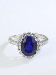 1pc Luxury Elegant S925 Silver Adjustable Ring For Women, Featuring 4-Claw Setting Of Lab-Grown Royal Blue Sapphire, Exquisite & High-End, Suitable For Valentine's Day, Ramadan - Silver - View 4