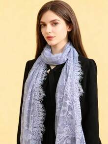 1pc Paisley Pattern Elegant Polyester 190cm Long New Custom Lace Hollow Scarf, Versatile Shawl For All Seasons - Mauve Purple - View 4