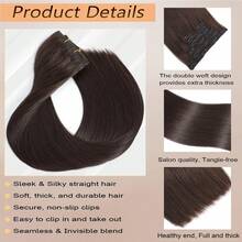 4# Bworn Clip In Hair Extensions Human Hair 8 Pcs Per Set With 18 Clips Double Weft Natural Black Remy Human Hair Extensions Clip Ins For Women Natural Human Hair Clip In Brazilian Human Hair Extensions - S4 - View 4