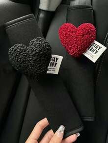 2pcs Heart Decor Car Seat Belt Covers, Protective Shoulder Pads, Versatile For All Seasons, Creative & Cute - Heart-shaped Shoulder Pads - View 5