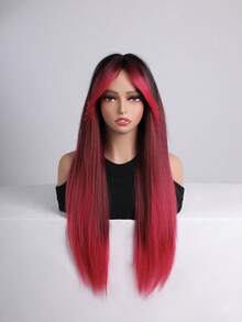 多层女士假发，柔软合成发丝，中长款，适合情人节约会和日常造型 - 漸層紅色 - 查看 5