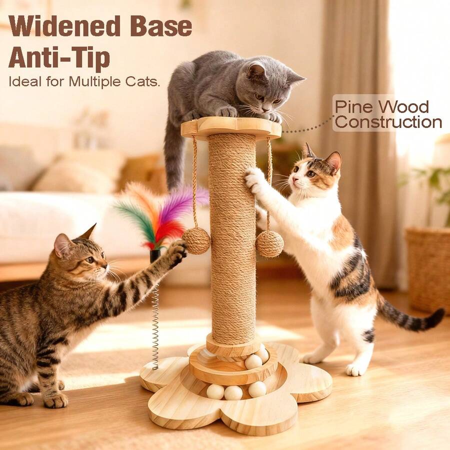 Cat Scratching Post, Standing Cat Scratching Board, Sisal Cat Scratching Board, Cat Tree, Solid Wood Cat Scratching Post, Durable Sisal Cat Toy (Cat Teaser Color Random). - L - View 1