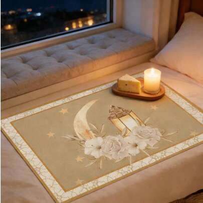 3pcs Ramadan Placemats, Crescent Moon Oil Lamp Design Placemats, Khaki Ramadan Themed Placemats, Eid Decoration Dining Table Mats, Islamic Star & Crescent Lantern Pattern Tablecloth, Non-Slip Heat Insulation Mats For Home, Restaurant, Party