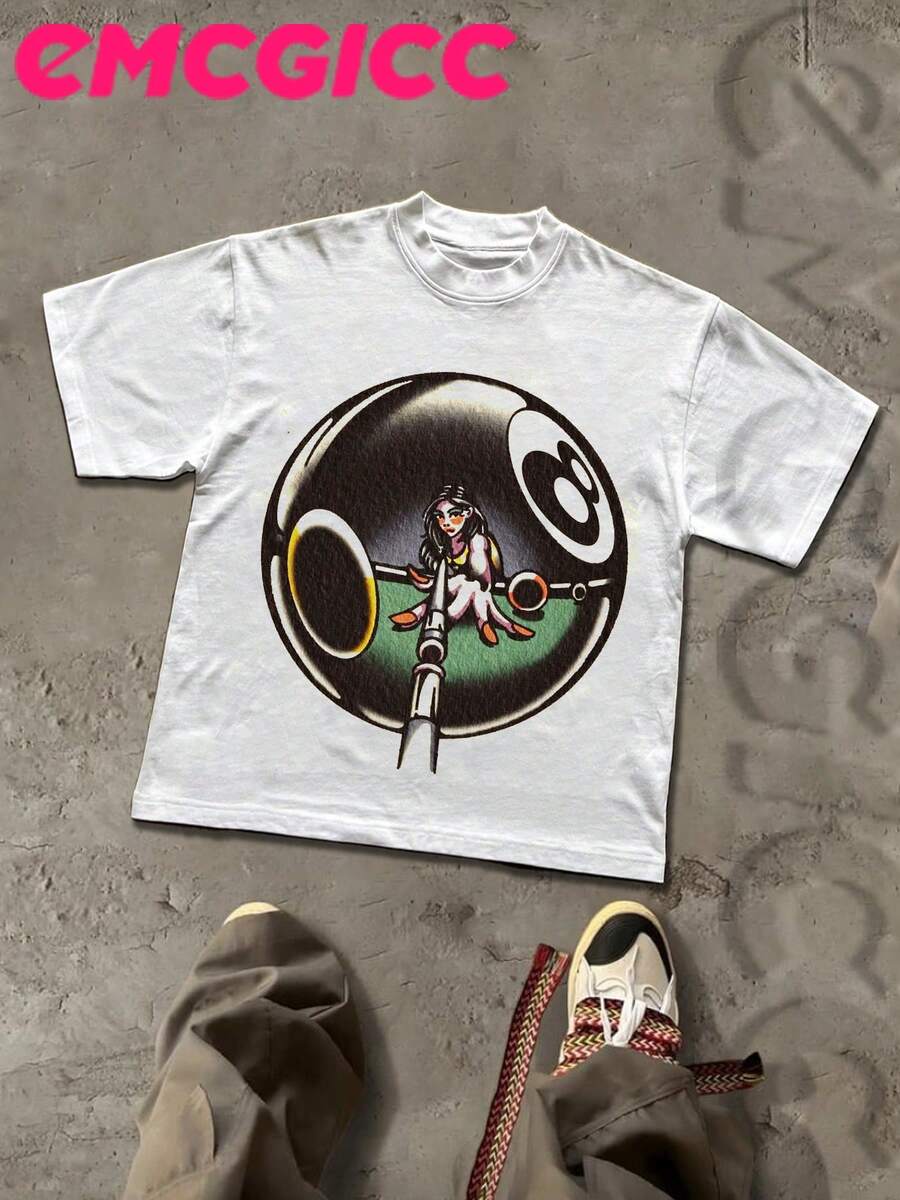 EMCGICC Y2K Style Cotton Graphic Tees Art Punk Directional Printing (180g Pure Cotton T-Shirt) Cotton T-Shirt - Soft, Anime Shirt Breathable, 100% Pure Cotton Fabric - Comfortable And Energetic Summer Street Style Short Sleeved T-Shirt, Cool Design Retro Summer Men's Daily Wear T-Shirt - trắng - Xem 1