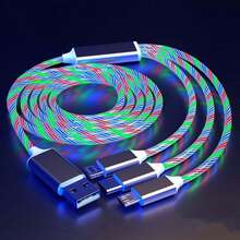 Fast Charging Data Cable (Shining Fiber) 1pc LED Apple Charging Cable 3 In 1 Glowing Data Cable USB C+Lightning+Micro USB Charging Cable, Compatible With IPhone 17/17 Pro/17 Pro Max/16/15/14/13/12, Portable Travel Charger Gift Party - Multicolor - View 14