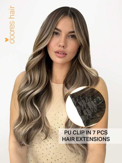 DOORES Seamless PU Clip 7PCS 110g In Human Hair Extension Chocolate Brown To Caramel Gold 100% Real Human Hair Invisible And Comfortable Natural Integration Light & Comfortable Dream Hair Premium Virgin Hair Extensions For Women Girls Daily Use Easy To Wear Remy Hair Extensions Charm Elegant Casual Holiday Outfits Cosplay Campus School Sport Vacation Travel Festival Prom Outdoor Cosplay