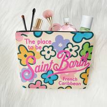 1 Makeup Bag, St. Barth Floral Postcards, A Stylish Wallet With A Zipper, A Snack Bag For Work, A Skincare Product Storage Bag, A Makeup Pouch With Double-Sided Printed Patterns - A Student Stationery Organizer - A Holiday Gift - 9.25*6.89 英寸 - 查看 6