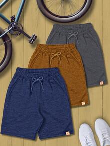 Kit Of 3 Boys' Fleece Shorts With 2 Pockets (SMALL SIZING) - xanh hải quân/xám/caramel - Xem 1
