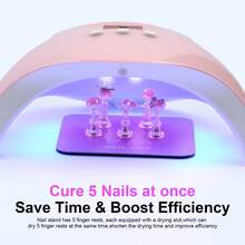 1个心形金属底座美甲练习磁性支架，可用作调色盘，亚克力美甲练习托盘（5个指甲槽） - 粉色 - 查看 2