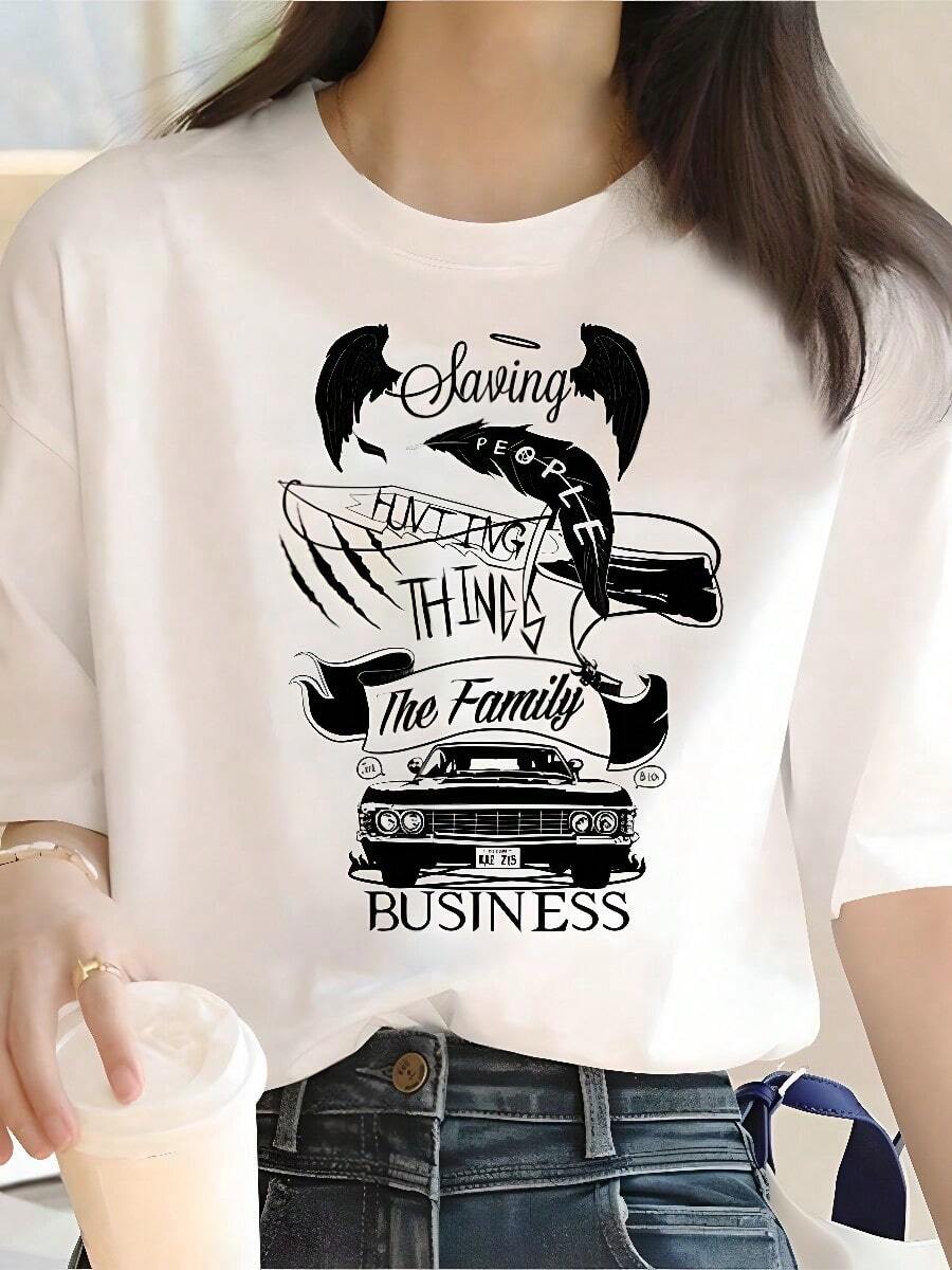 SupernaturalS T Shirt Japanese Anime Funnyssss T Shirt Female Manga Designer Funnyssss Clothing Size S-5xl(1) - 白色 - 查看 1