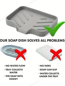 1pc Rectangular Self-Draining Silicone Soap Dish - Bathroom Accessories Multifunctional Soap Holder - Grey - View 4