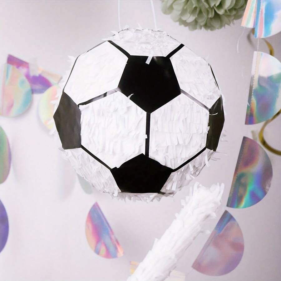 Bộ 4 món đồ chơi đập piñata 3D hình bóng đá kèm dây ruy băng, quà tặng trò chơi bất ngờ cho tiệc sinh nhật – Bao gồm piñata thủ công tinh xảo, bịt mắt, gậy và dùi đập piñata theo chủ đề Mexico. - Nhiều màu - Xem 1