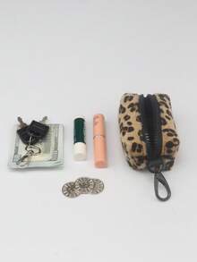 Plush Leopard Print Clutch Bag Portable Pouch For Storage Fashion Small Coin Purse Lipstick Case Key Holder For Women Money Wallet Mini Wallet Purse Wallet Small Wallet Coin Wallet Cute Stuff Mothers Day Gift Cruise Essential - Multicolor - View 3