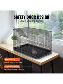 30in Bird Cage, Metal Large Parakeet Cages For Cockatiels Small Parrot Budgies Lovebirds Canaries, Pet Bird Cage With Rolling Stand And Tray - Black - View 4