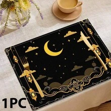 1/4/6/12 件套，开斋节餐垫，伊斯兰节日装饰，亚麻餐桌垫，传统灯笼图案，可水洗印花桌布，表面保护垫，节日厨房和家庭聚会的理想装饰 - 彩色 - 查看 8