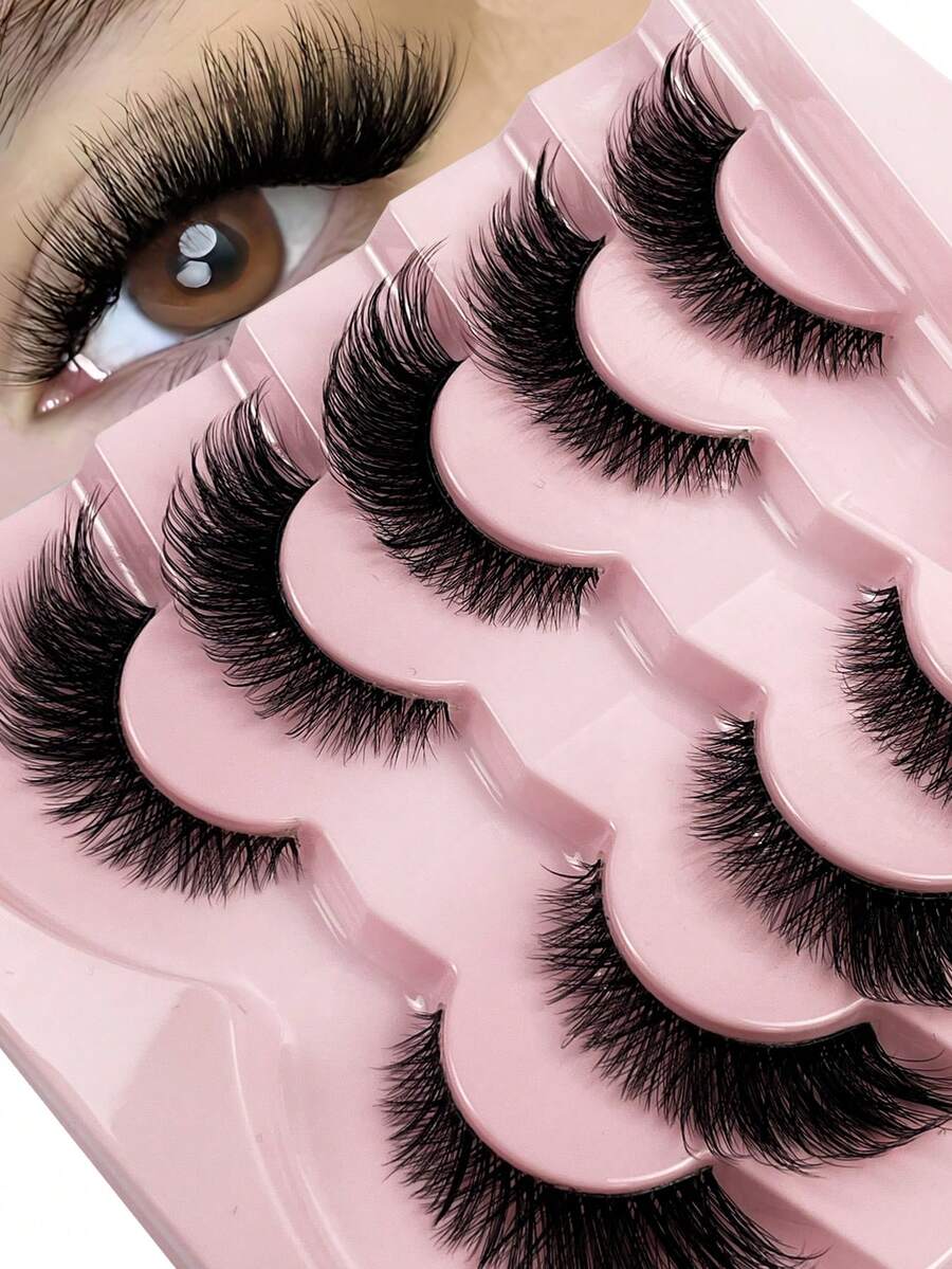 Hinarin 5 Pairs DD Curly & Fluffy Russian Style False Eyelashes, Fluffy Mink Fur False Eyelashes, 3D Volumizing False Eyelashes, Russian Thick False Eyelashes, Cat Eye False Eyelashes, Thick Messy Mink Fur False Eyelashes, Lengthening & Lifting Fox Eye Lash Set, Full Strip Lashes That Can Elongate & Thicken Lash Ends, Makeup - Black - View 1