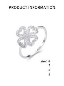 1pc 925 Sterling Silver Diamond Clover Heart Ring, Perfect Gift For Girlfriend, Mom And Sister - Ring - View 2