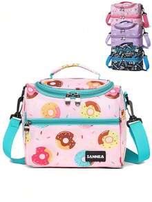 1pc Dinosaur Themed Insulated Lunch Bag, Unisex, Cute Insulated Lunch Box Set With Handle And Detachable Shoulder Strap, Reusable, Insulated Lunch Bag Set With Detachable Shoulder Strap - Multicolor - View 2