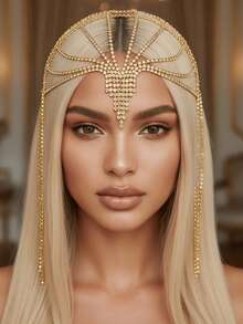 Fashionable Luxury Hollow Mesh Teardrop Pendant Head Chain, Glamorous Sparkling Jewelry For Women, Headpiece, Hair Vine Chain, Head Pieces Jewelry, Jewellery For Women