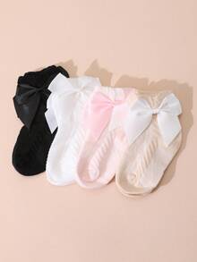 4 pares de calcetines de princesa de unicolor con lazo para bebés niñas, calcetines de malla transpirables para verano, aptos para uso diario - Multicolor - Ver 7