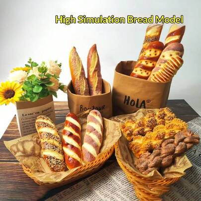 1:1 逼真法棍面包模型，慢回弹挤压玩具，橱窗展示仿真食物道具，摄影背景，减压玩具，柔软Q弹面包，创意恶搞礼物，2026新品