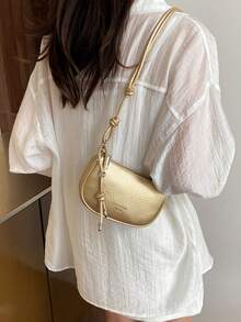 Mini Lychee Texture Crossbody Bag For Women, New Stylish Compact Versatile Daily Bag - Gold - View 2