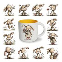 12张趣味复活节兔子主题UV转印贴纸 - 适用于DIY工艺品、马克杯、笔记本电脑和水瓶，自粘塑料贴纸，DIY马克杯装饰，笔记本电脑贴纸，节日装饰，喜庆设计，高品质印刷，耐用贴纸 - 彩色 - 查看 8