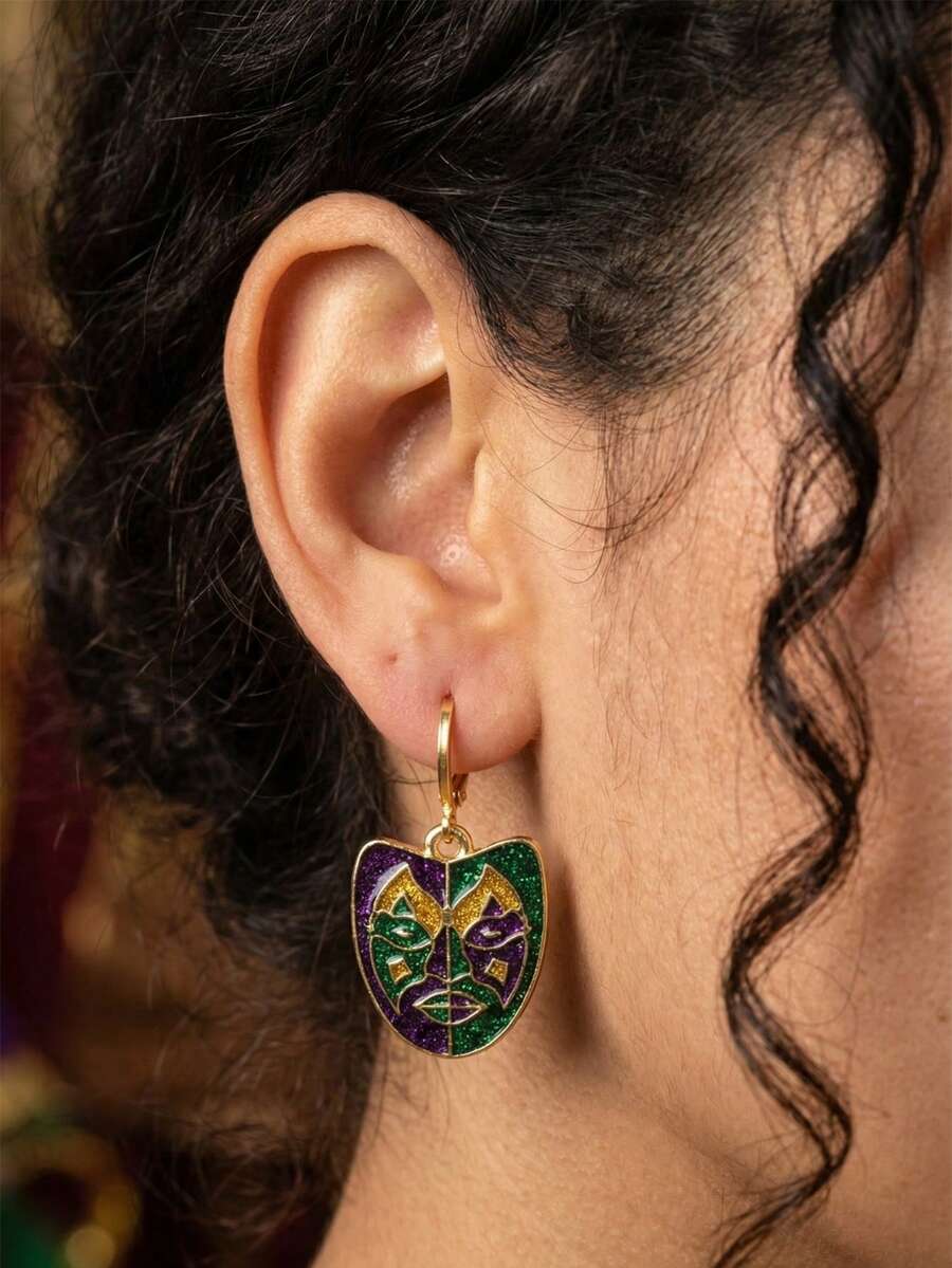 波西米亚西部风情狂欢节派对面具和耳环 - 彩色 - 查看 1