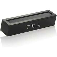 Organizador de Bolsitas de Té de Madera con Tapa de Vidrio, Caja de Almacenamiento de 6 Compartimentos para Té y Sobres de Azúcar, para Cajón o Encimera - Negro - Ver 7