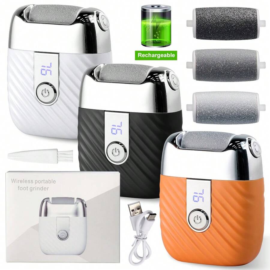 2026新款电动磨脚器,USB充电,配3个替换滚轮。专业去茧工具,有效去除脚后跟干裂、老茧和死皮。男女皆宜,去除粗糙干燥的皮肤和死皮细胞。是送给亲朋好友的完美生日、圣诞节或情人节礼物。 - 彩色 - 查看 1