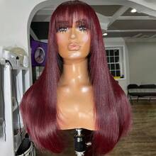 Cherry 99j 刘海 4x4 直发真人发假发，无需胶水即可佩戴，带飘逸刘海，无需胶水即可佩戴，Remy 直发真人发，隐形结 - S99J - 查看 4