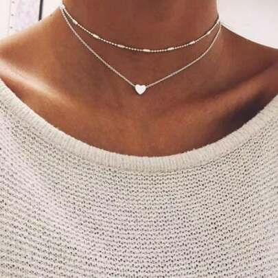 Set de 2 collares minimalistas con colgante en forma de corazón en capas, collar gargantilla con colgante creativo personalizado