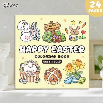 GDTME HAPPY EASTER: Bold-Easy Patterns Coloring Book For Adults And Children Cute Drawing Book Perfect Gift For Easter, Ramadan, Valentine's Day, Christmas Party, Halloween And Birthday-Rabbits And Easter Egg Scene Colouring For Relaxing : Suitable For Friends Who Love Coloring And Back To School(Cozy Space Coloring)